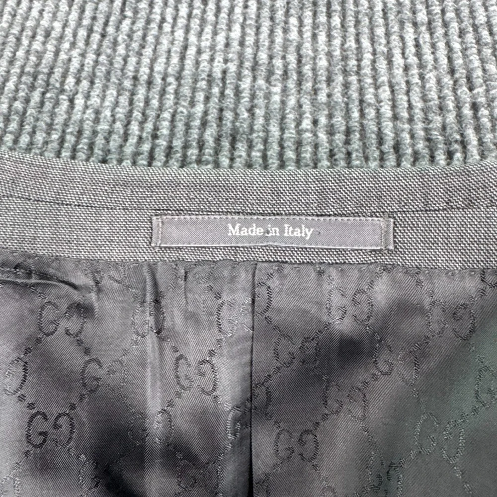 Gucci Suit Jacket 44L Gray Wool Blend Italy GG Lined Luxury Designer Blazer